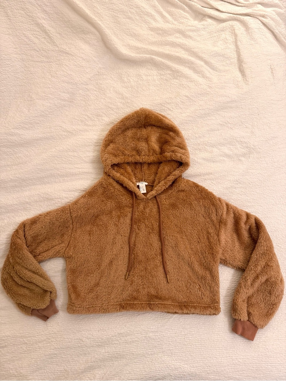 Forever 21 Sherpa Fleece Hooded Jacket Mid Length - Brown - Size Small